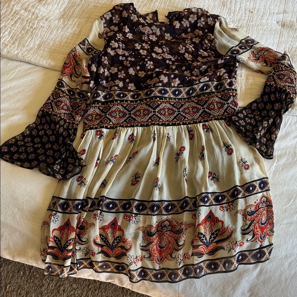 ZARA Floral and Paisley Long Sleeve Dress